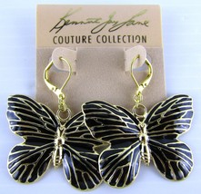 Kenneth Jay Lane, Gold and Black Butterfly Earrings Dangle 1.75 x 1.5 In... - $21.06