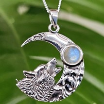 Howling Wolf Moonstone Pendant Necklace 18&quot; Chain 925 Silver Norse Viking Boxed - £38.93 GBP
