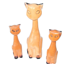 Vintage Cats Mid Century Mod Wood Carved Siamese Lot of 3 MCM retro figurines - £31.61 GBP