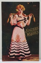 Sincere Wishes Girl Pink Dress Long Braided Hair Postcard A18 - $4.95