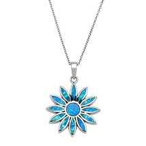 Sterling Silver Blue Inlay Opal Daisy Pendant - £64.74 GBP