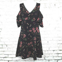 Miami Francescas Dress Womens Small Black Floral Cold Shoulder V Neck Li... - $21.99