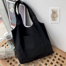 Fouieux Women Shopping Bag Solid Color Female Canvas Cloth  Bag Eco Friendly Sto - £51.43 GBP