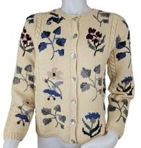 Talbots Chunky Wool Sweater Womens S Petite Botanical Floral Cable Knit ... - £29.26 GBP