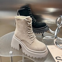 Ankle Boots Suede Leather Women Flat Platform Short Boots Ladies Shoes Fashion A - £39.18 GBP
