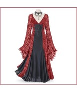  Renassiance Red Sheer Layered Lace Brocade Long Sleeves Giornea Overdre... - £92.67 GBP