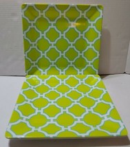 3 Melamine Square Dinner Plates Serving Trays 10.75&#39;&#39; Lime Green Blue Wh... - $23.03