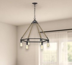 Brown and Black Six Light Metal Dimmable Chandelier - $655.33