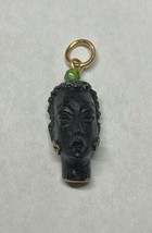 Vintage 1960&#39;s NOS 14K Gold Filled Curly Hair Blackamoor &amp; Green Jade Pendant - £27.23 GBP