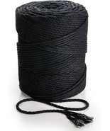 Black Macrame Cord 4 mm 165 yd 3PLY Colored Cotton Rope 3 Strand Twisted... - $81.36