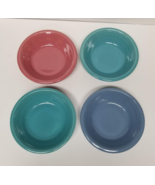 4 Cereal Bowls Ribbed Rim Blue Pink Teal Colorful Gibson 8&quot; Soup Bowl Set - £16.45 GBP