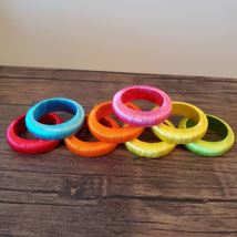 Colorful Napkin Rings, set of 8, Rainbow Thread Yarn Wrapped Napkin Holders image 4