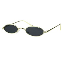 Thin Skinny Oval Sunglasses Gold Metal Small Frame Wide Bridge Low Fit UV400 - £9.54 GBP