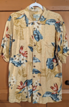 Island Shores Washable Silk Shirt Mens L Yellow Hawaiian Button Front SS EUC - £15.40 GBP