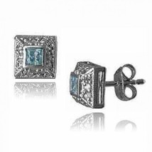 Created Aquamarine Diamond Alternatives Bezel Stud Earrings Gold over 92... - $48.75