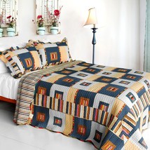 Blancho Bedding [Dim Light] Cotton 3PC Vermicelli-Quilted Plaid Printed Quilt Se - £59.72 GBP+