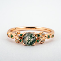 Round Moss Agate Rose Gold Ring - $650.00+