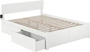 AFI Orlando Queen Size Platform Bed with Footboard &amp; Storage in White - $987.99