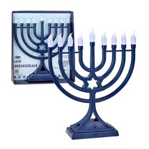 LED Electric Blue Hanukkah Menorah with Special Effects - Battery/USB Powered, S - $42.12