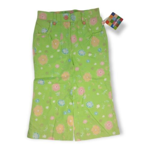 Stride Rite Pants Girls 4 Green Floral Cropped Cotton Elastic Waist Retro Summer - $16.04