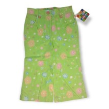 Stride Rite Pants Girls 4 Green Floral Cropped Cotton Elastic Waist Retro Summer - £12.82 GBP