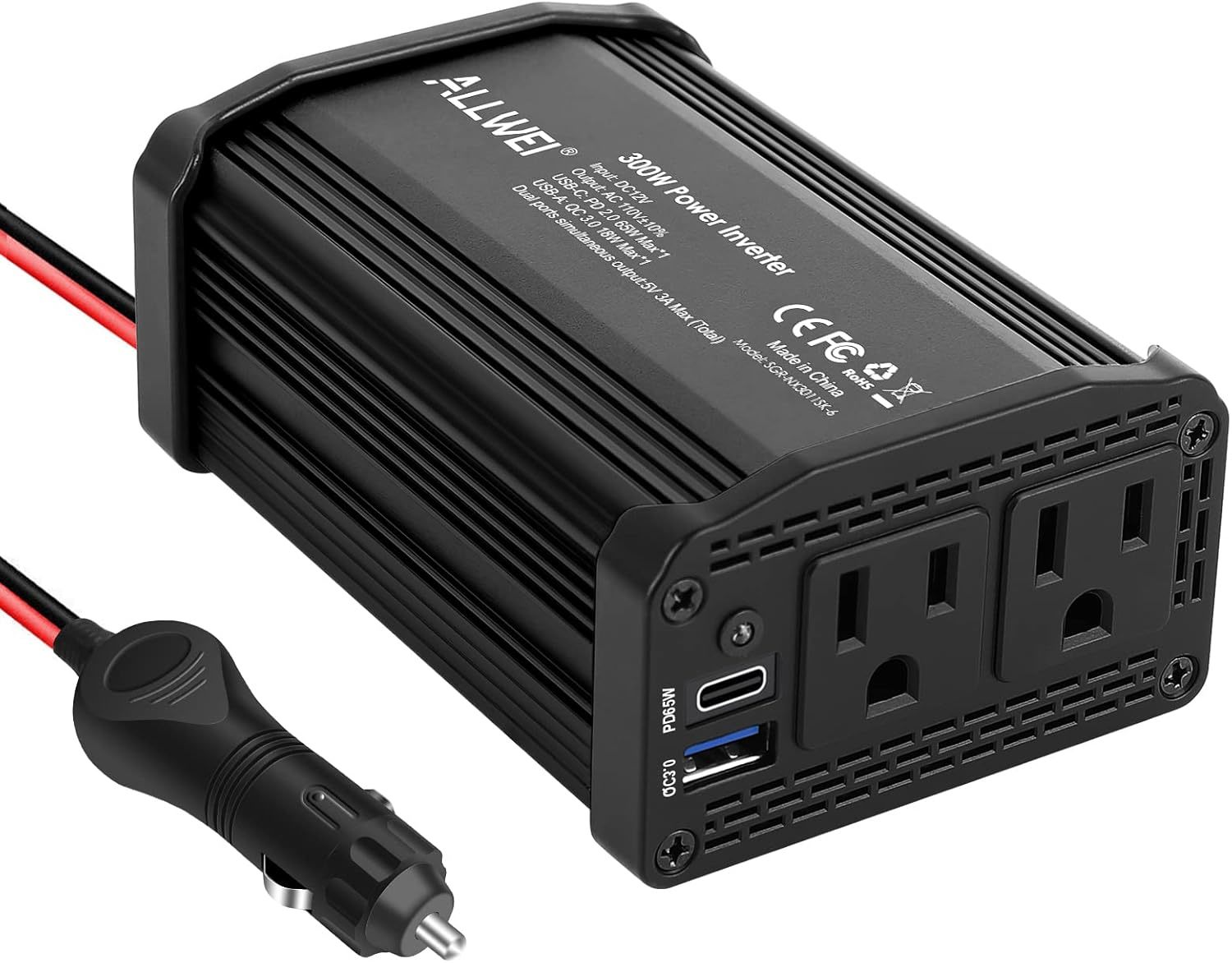 Allwei 300W Car Power Inverter Dc 12V To 110V Ac For Vehicles Converter,... - $36.99