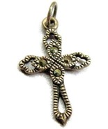 Marcasite Detailed Cross Solid 925 CW Heavy Patina Vintage Sterling Silv... - £30.03 GBP