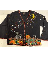 Vintage Studio Treat 3D Knit Halloween Fall Autumn Cat Sweater Cardigan ... - $61.54 CAD