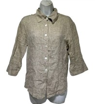 freda paris beige long sleeve 100% linen button up blouse Size 2 - £23.13 GBP