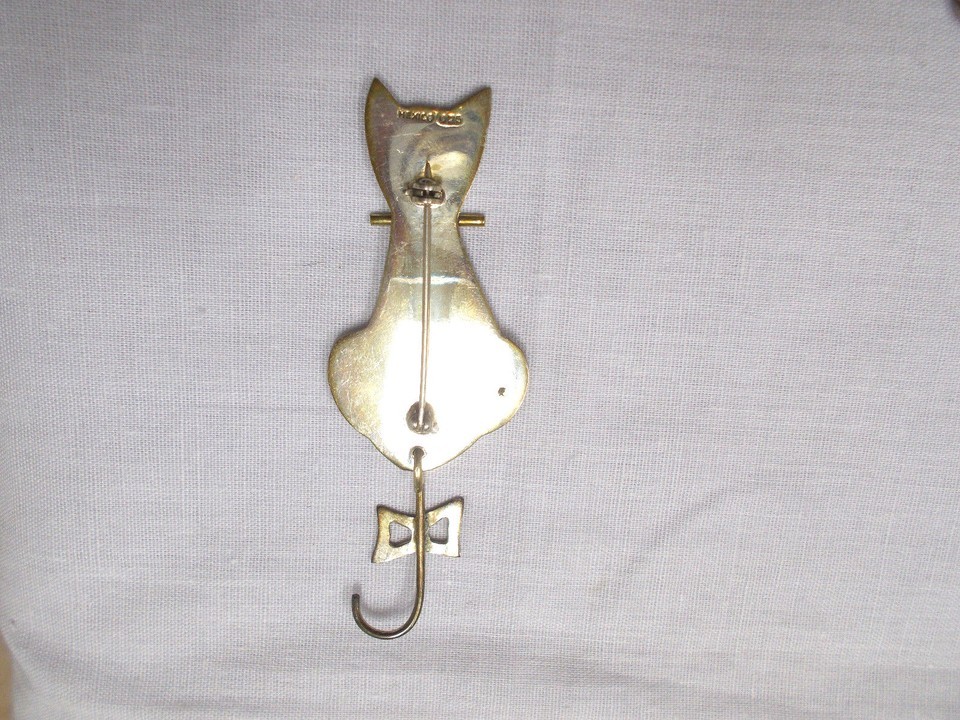 2 Part Kitty Cat and Bow in Tail Estate Vintage 925 Sterling Silver Brooch Pin Item image 2