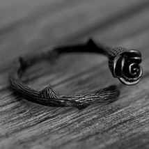 Gun Black Plated Rose Flower Rings For Women Jewelry Adjustable Joint Ring Circl - £7.26 GBP