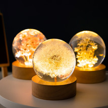Luminous 3D Dandelion Crystal Ball Beech Wood Stand Base Preserved Flower Sphere - £13.05 GBP