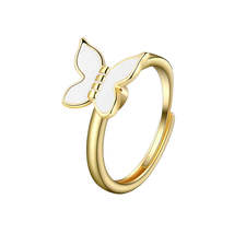 White Enamel &amp; 18K Gold-Plated Rotating Butterfly Ring - £10.22 GBP