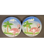 Flamingo Decorative Ceramic Plates 2 Tropix 6.5&quot; Hand Painted Nautical B... - £8.42 GBP