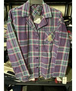 Lauren Ralph Lauren Women&#39;s Fleece Notch Collar Pajama Top-Purple Plaid-... - £15.67 GBP
