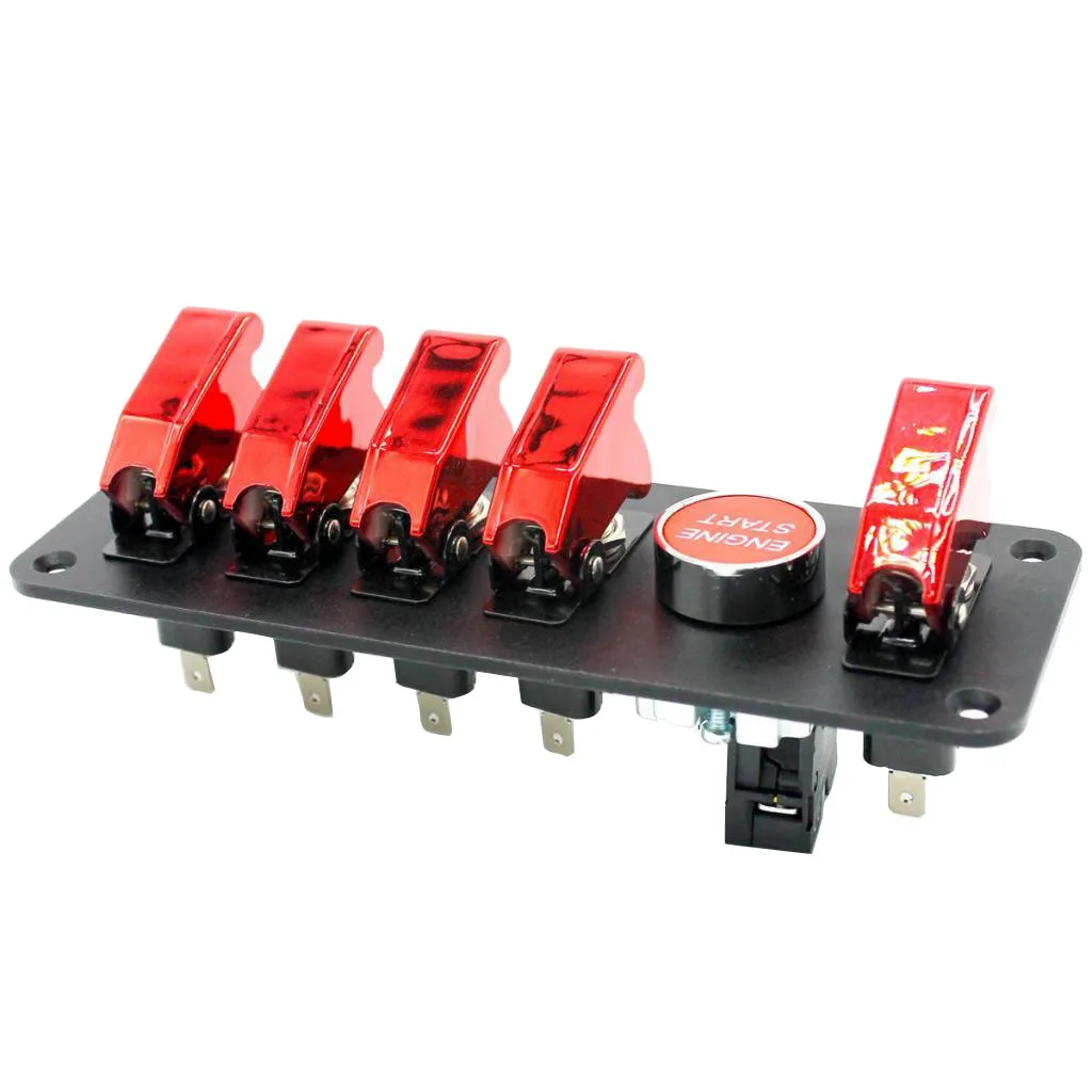 6-Gang 12V 20A Engine Start Push Button Switch Panel Red Race Car Flip-up - £43.44 GBP