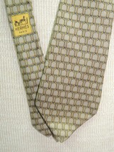 Hermes France 898 PA Neck Tie/Necktie Silk beige gold equestrian buckle ... - $49.49