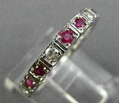 1.2Ct Simulated Ruby Eternity Wedding Ring 925 Silver Gold Plated - £90.78 GBP