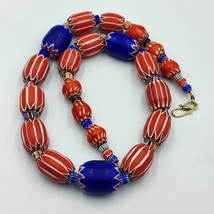 Vintage Venetian Style beads Old multi Glass Chevron Beads Long Strand Necklace - £64.70 GBP