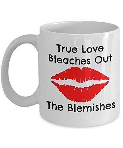 Primary image for True Love Bleaches Out The Blemishes - Novelty 11oz White Ceramic Love Birds Mug