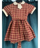 Vintage Little Girls Plaid Dress Red White Peter Pan Collar W/tie Gather... - £5.89 GBP