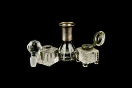 ANTIQUE VINTAGE INKWELL LOT OF 5 SMALL GLASS CRYSTAL PIECES - $311.84