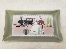 Vintage Glass Tray 1800&#39;s Couple &amp; Steam Engine Signed Marceline - £13.42 GBP