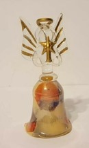 Vintage Russ Berrie Royal Winterfest Glass Angel w/ Star Bell Ornament Figure  - $17.95