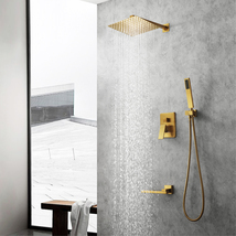 Wall mounted Gold shower faucet set 8 &quot;shower head Brass handshower tub spout - £235.20 GBP