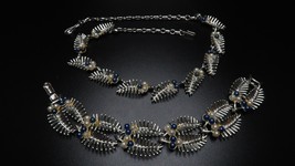 Vintage CORO Silver Faux Pearl Blue White Feather Leaf Necklace Bracelet... - $68.75 CAD