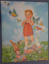Antique Vintage Art Print Child w/ Flute Vivid Colors Litho A Spring Song FAS US - £19.97 GBP