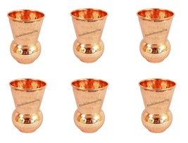 Pure Copper Water Drinking Glass Hammered Matka Tumbler Health Benefits Set Of 6 - £40.20 GBP