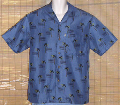 Sunset Breeze Hawaiian Shirt Blue Black Palm Trees Microfiber Size Medium - €16,87 EUR