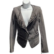 TOV HOLY G Denim Jacket Gray Cotton Embellished Moto Jean Jacket Women&#39;s... - £35.76 GBP